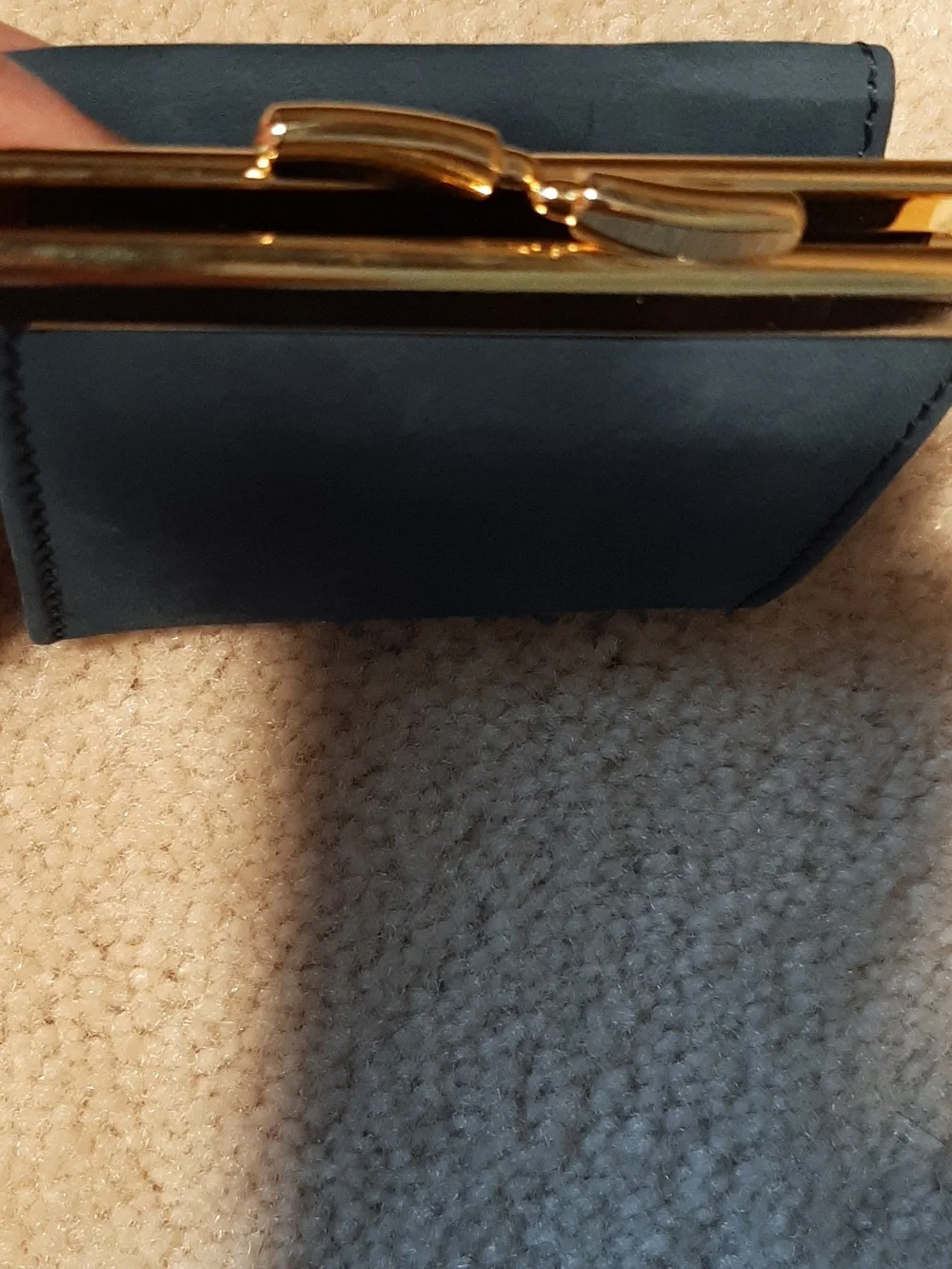 Levenger Greenish Blue Leather Dollar Bill Wallet with Gold-Tone Frame NWT